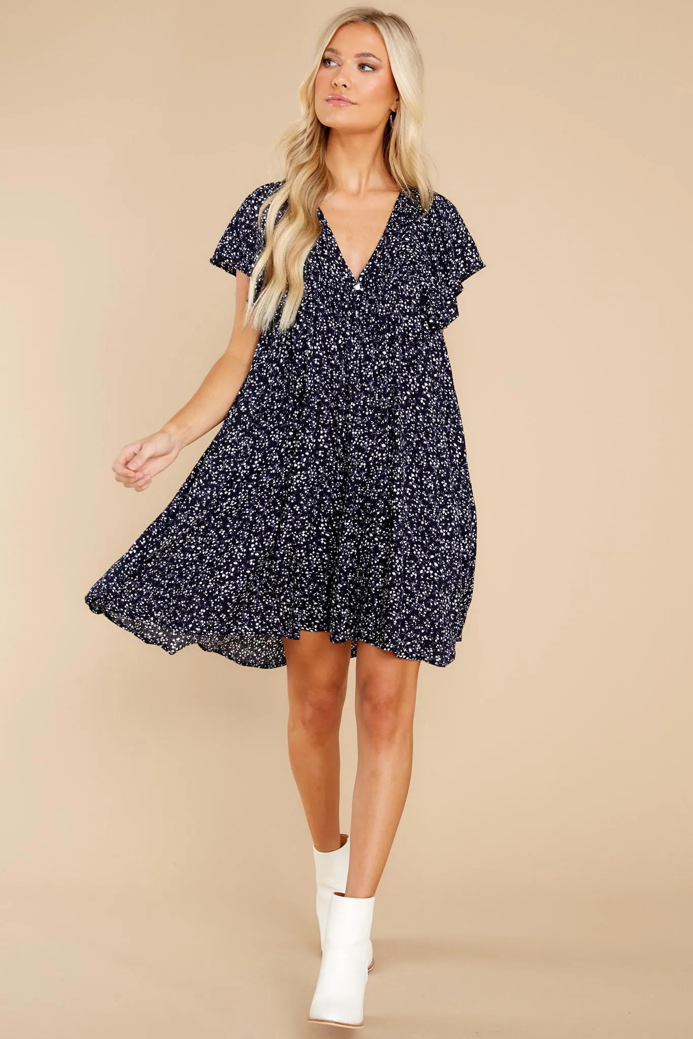 Flirt A Little Navy Floral Dress