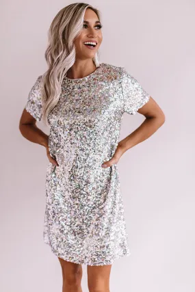 Flirting Over Cocktails Sequin Dress In Silver