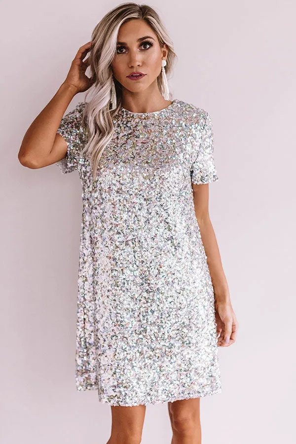 Flirting Over Cocktails Sequin Dress In Silver