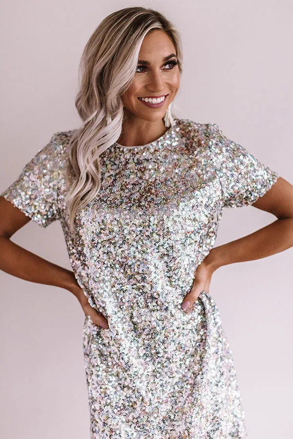 Flirting Over Cocktails Sequin Dress In Silver