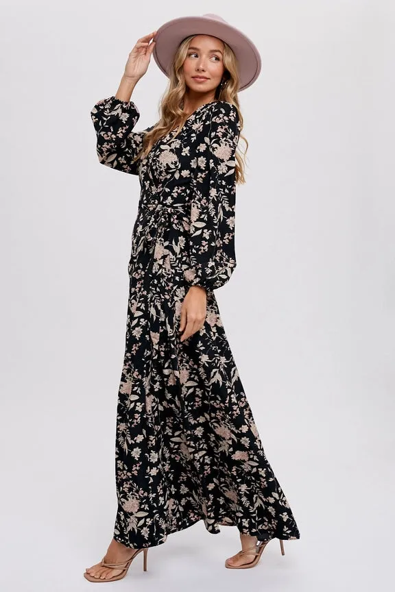 Floral Print Wrap Maxi Dress