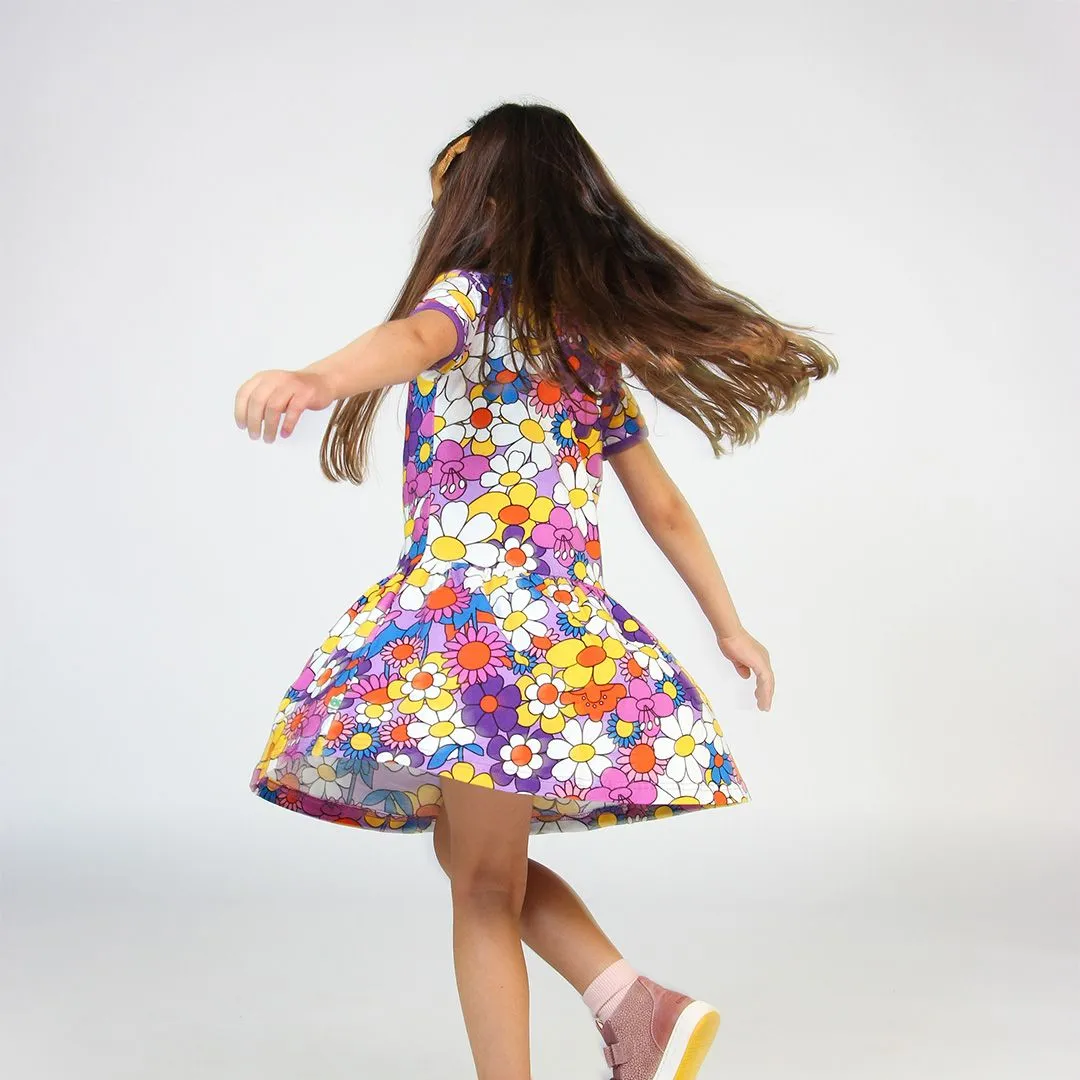 Flowers Short Sleeve Dress in Viola