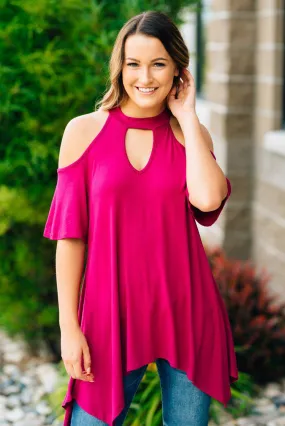 Flowy Open Shoulder Tunic | Magenta Clearance