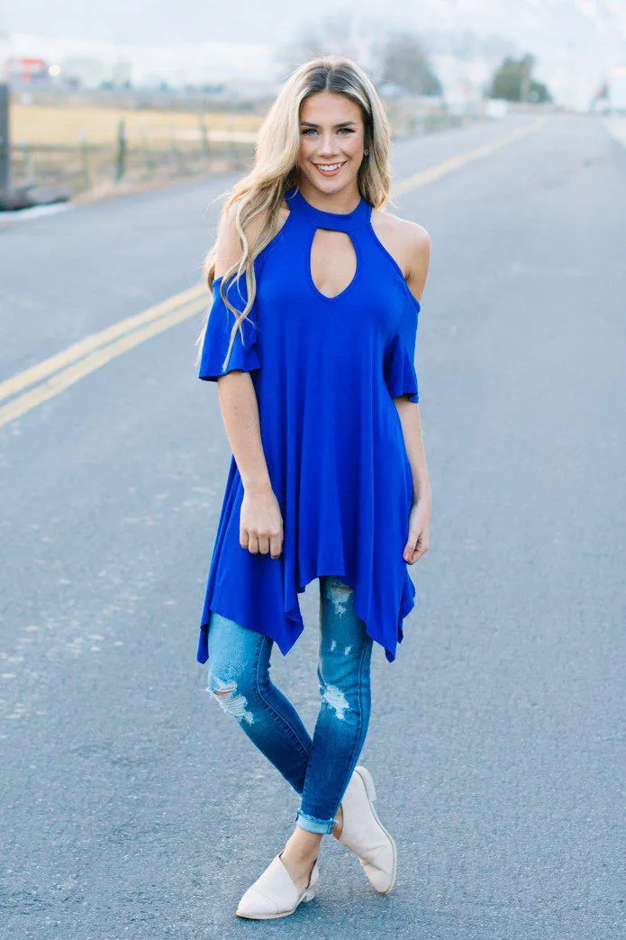 Flowy Open Shoulder Tunic | Royal Clearance