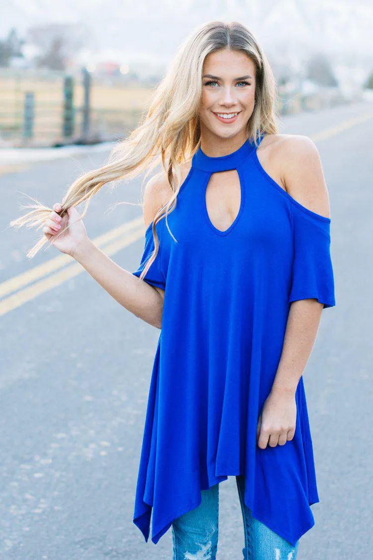 Flowy Open Shoulder Tunic | Royal Clearance