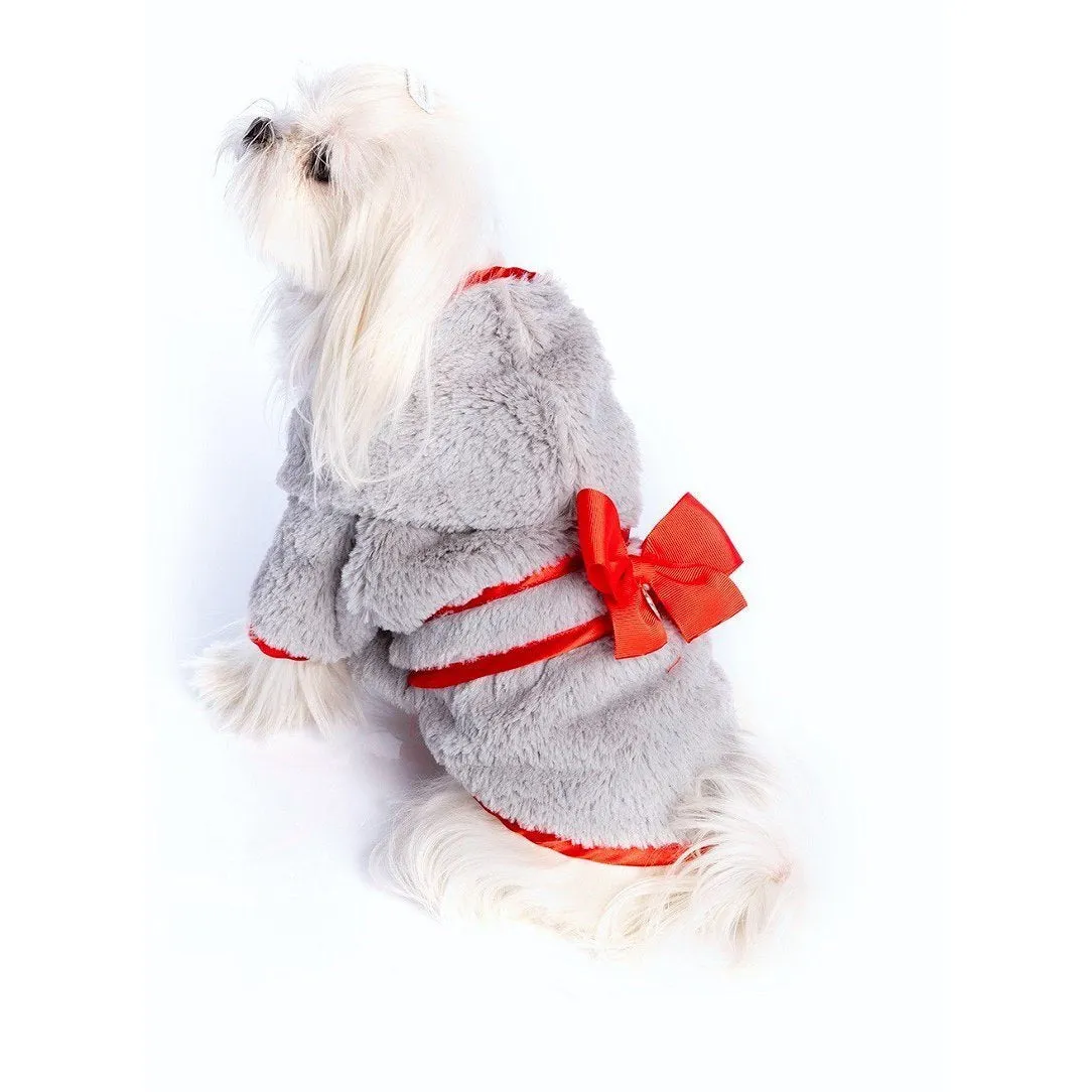 Fluffy Bow Dog Coat Red