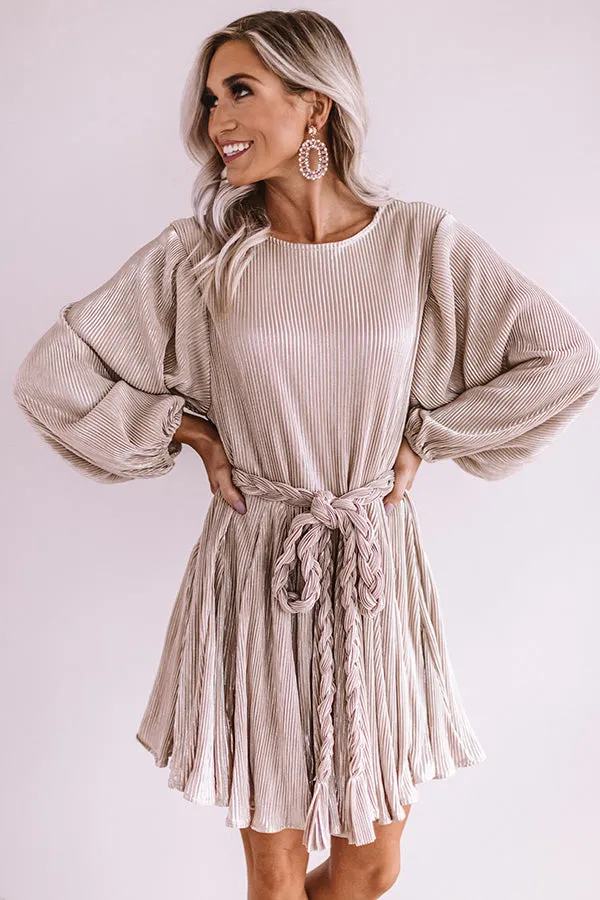 Friendly In France Pleated Shift Dress In Champagne