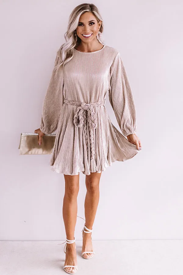 Friendly In France Pleated Shift Dress In Champagne