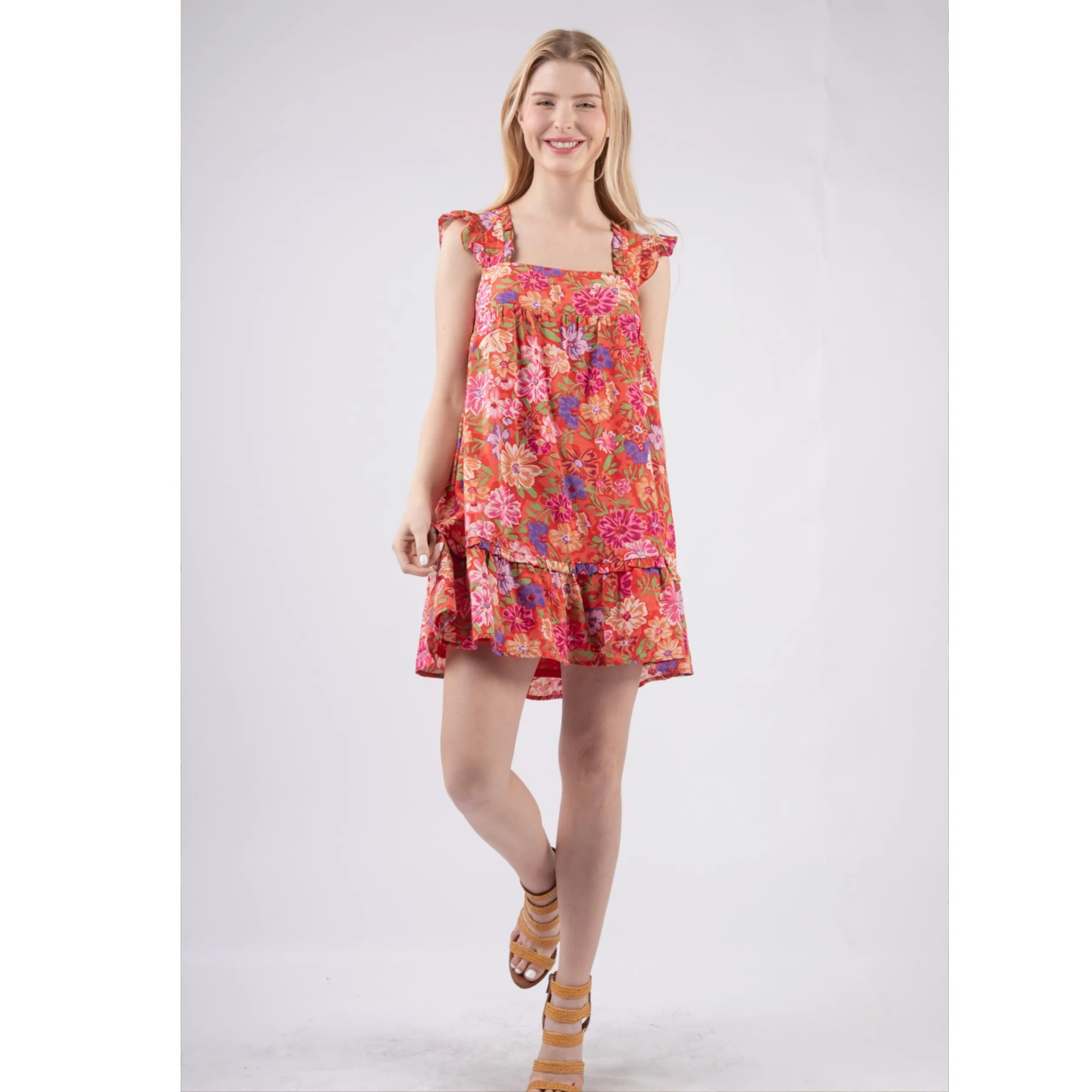 Fruit Cocktail Dress Cap Sleeve Dress With Tie Back