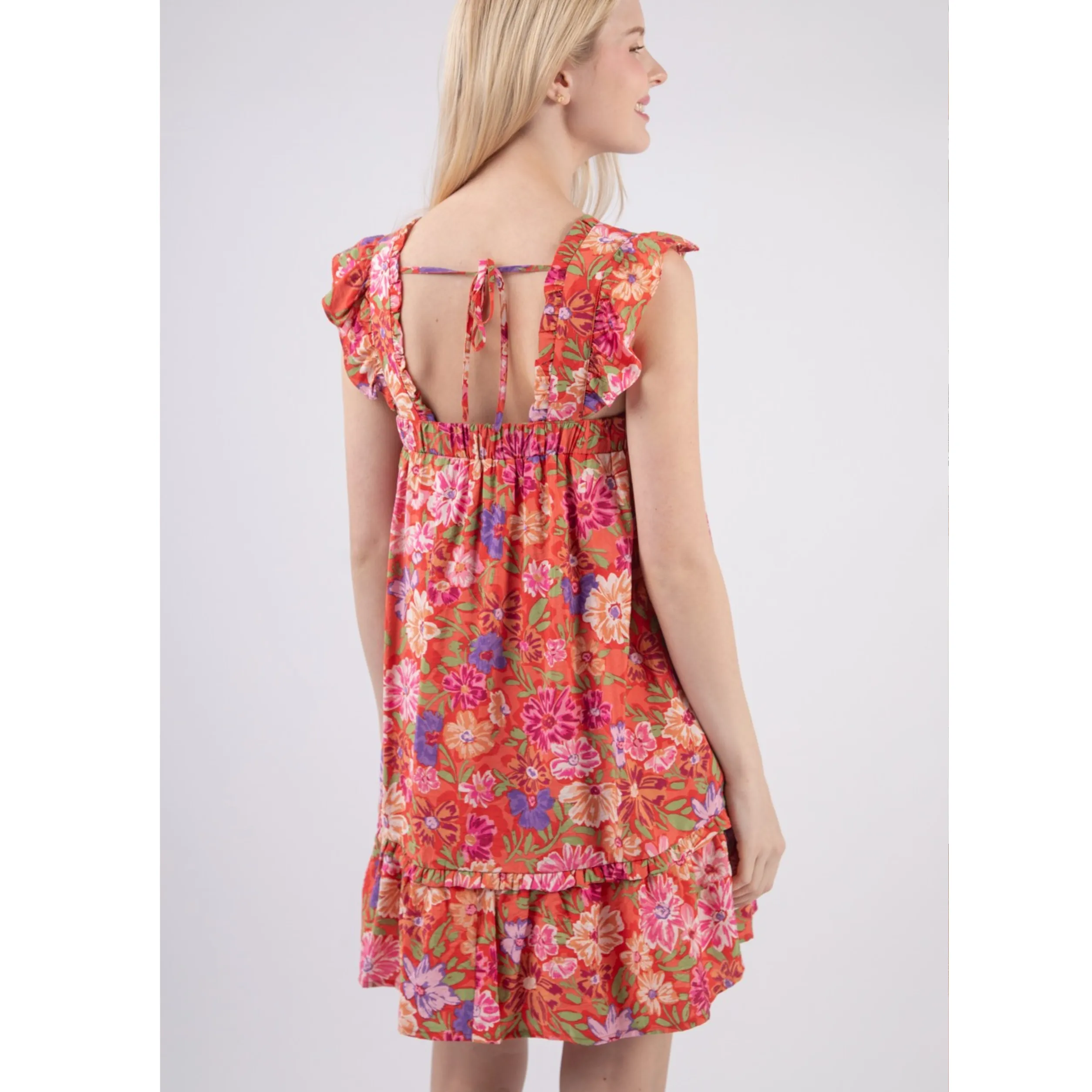 Fruit Cocktail Dress Cap Sleeve Dress With Tie Back