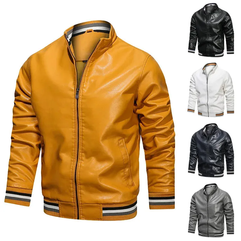 Funki Buys | Jackets | Men's Faux Leather Stand Bomber Jacket