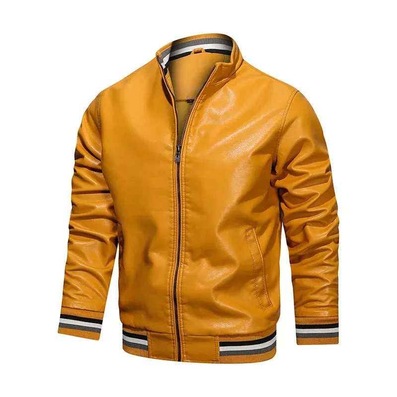 Funki Buys | Jackets | Men's Faux Leather Stand Bomber Jacket