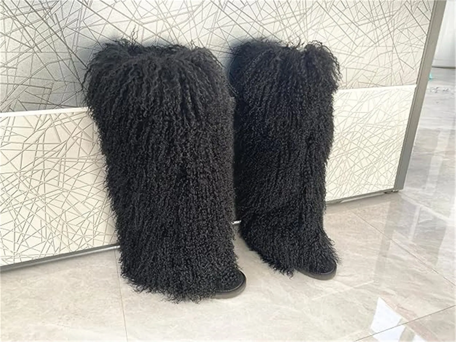 FURINFASHION  HU-01 Autumn And Winter Spicy Girl Real Mongolian Lamb Fur Warm Leg Warmer