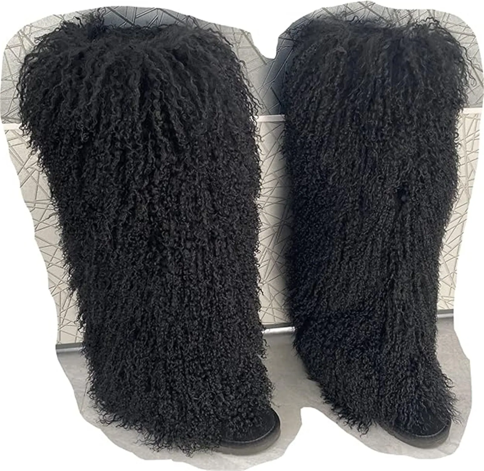 FURINFASHION  HU-01 Autumn And Winter Spicy Girl Real Mongolian Lamb Fur Warm Leg Warmer