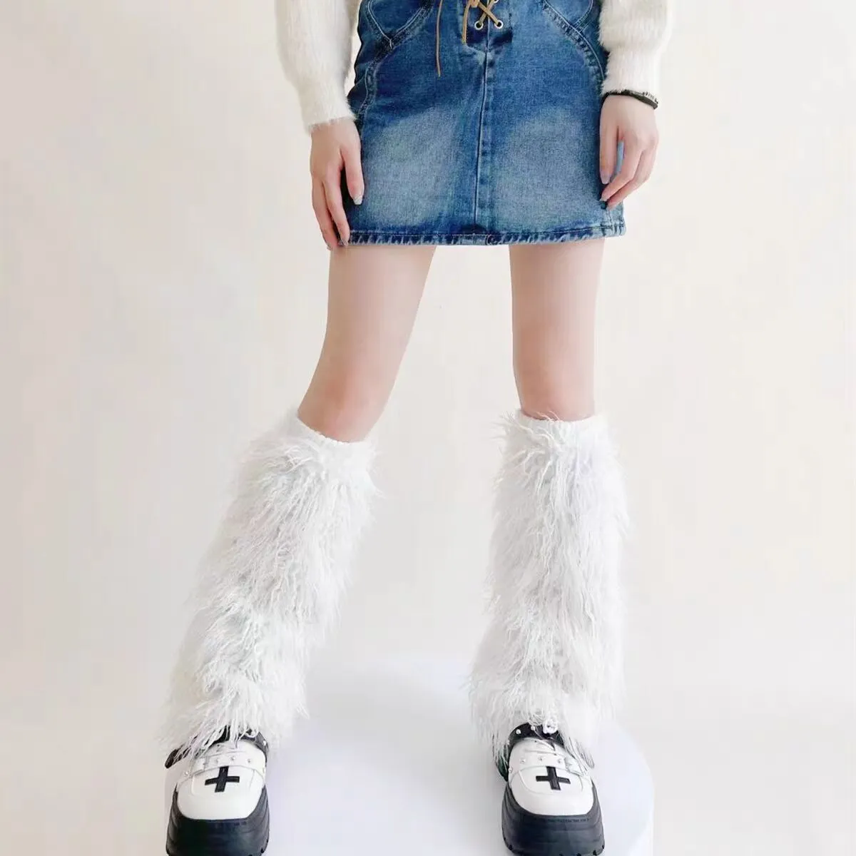 FURINFASHION  HU-01 Autumn And Winter Spicy Girl Real Mongolian Lamb Fur Warm Leg Warmer