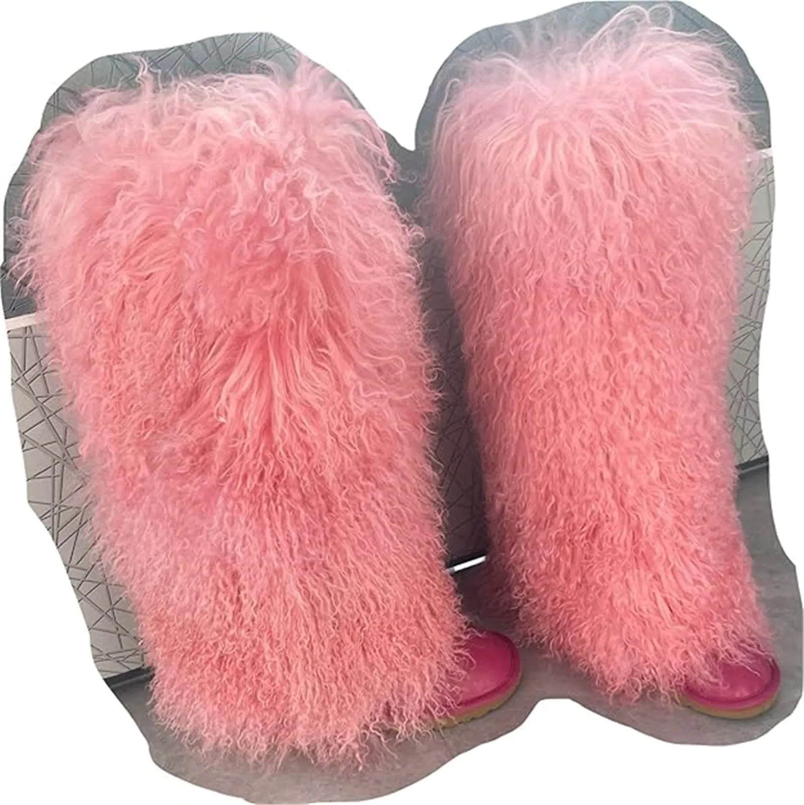 FURINFASHION  HU-01 Autumn And Winter Spicy Girl Real Mongolian Lamb Fur Warm Leg Warmer