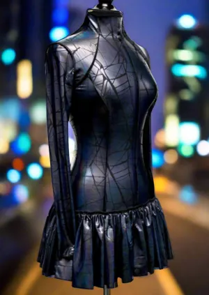 FUTURE SHOCK DRESS - Cracked Hologram Fabric - Black