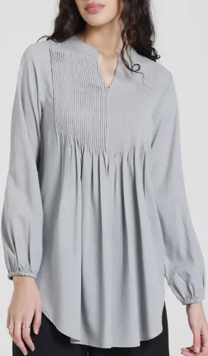 Gigi Mostly Cotton Pleated Front Tunic Dress - Pearl - Final Sale