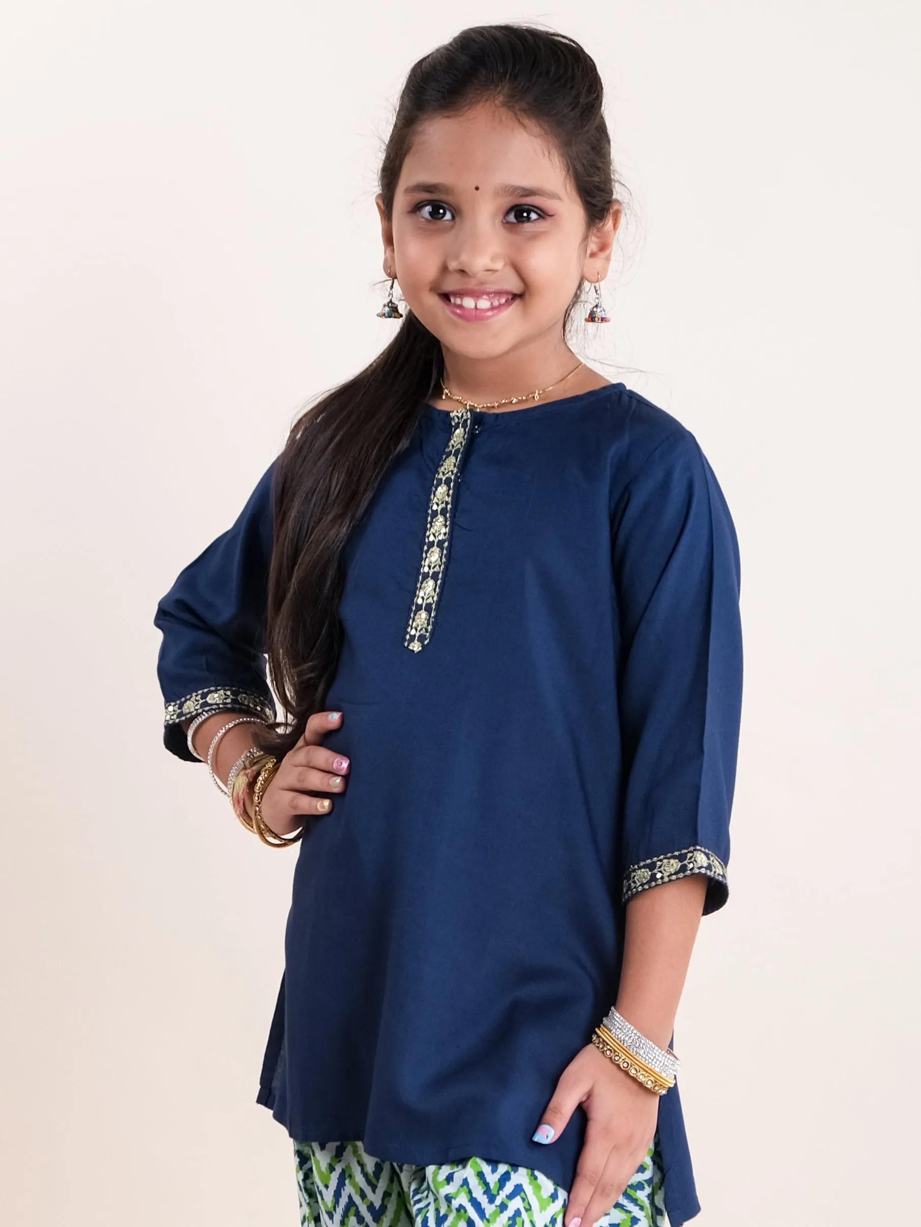 Girls 3/4Th Sleeve Short Kurta