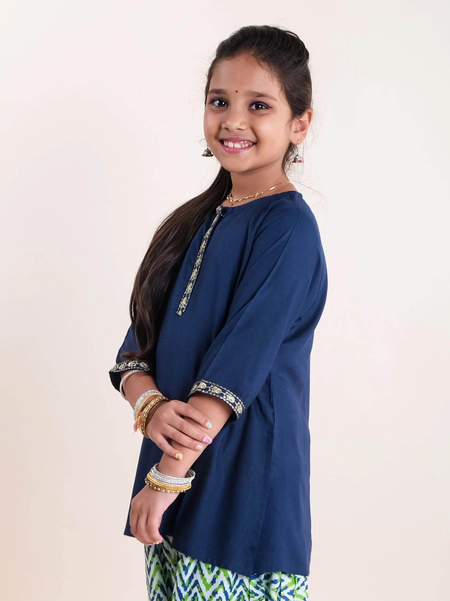 Girls 3/4Th Sleeve Short Kurta