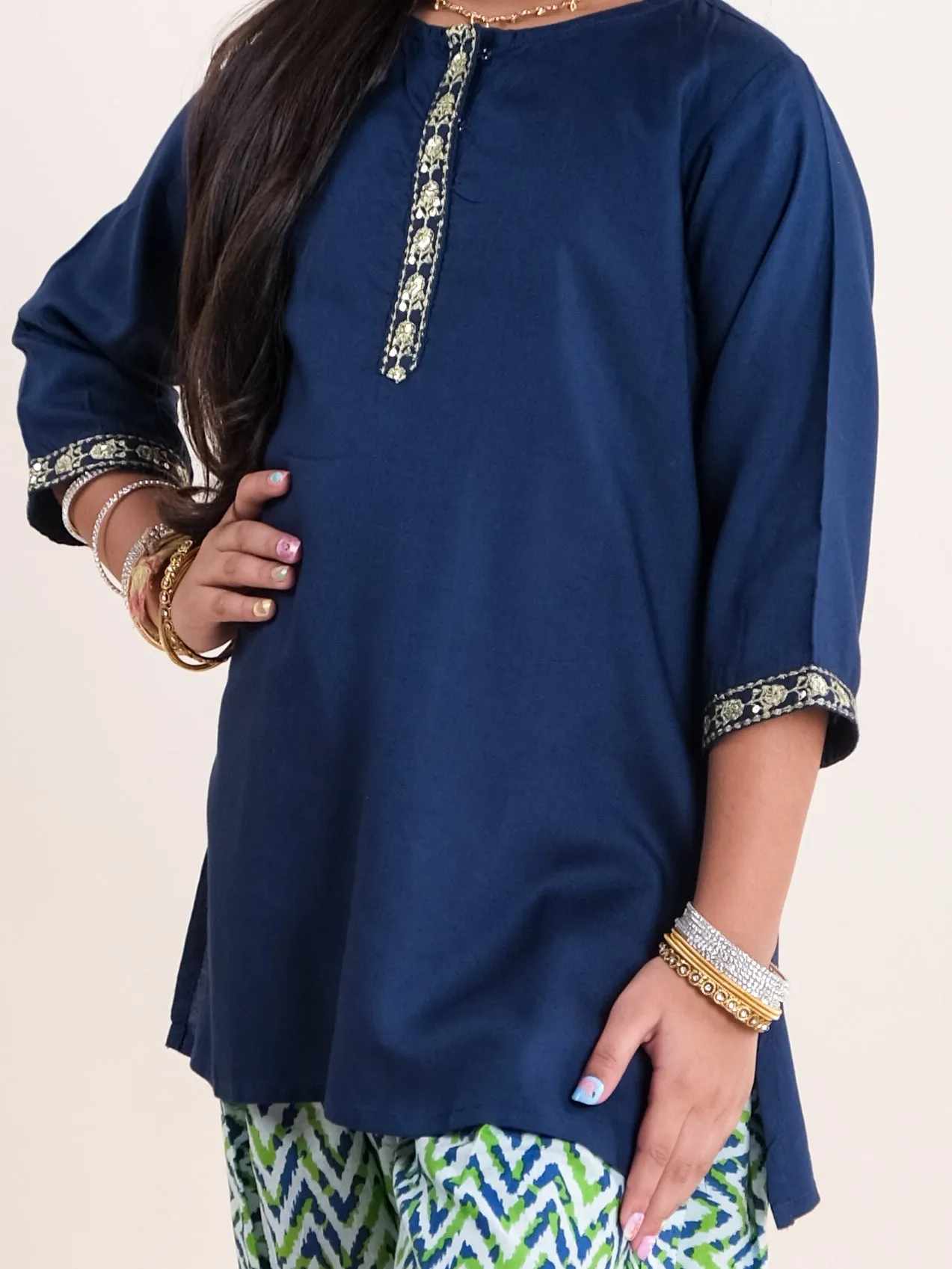 Girls 3/4Th Sleeve Short Kurta