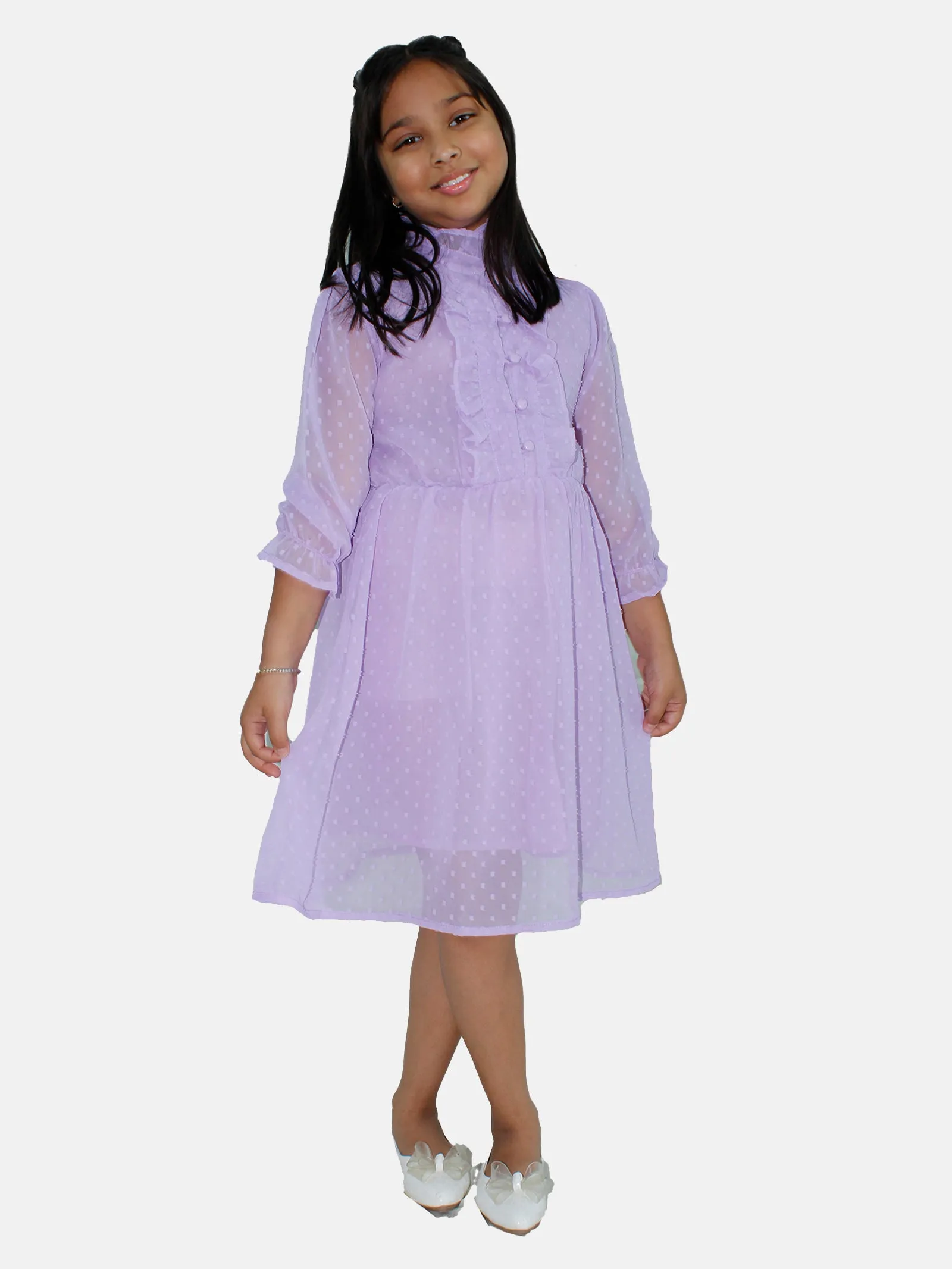 Girls Front Yoke Frill Detailed Placket Full sleeve Dress