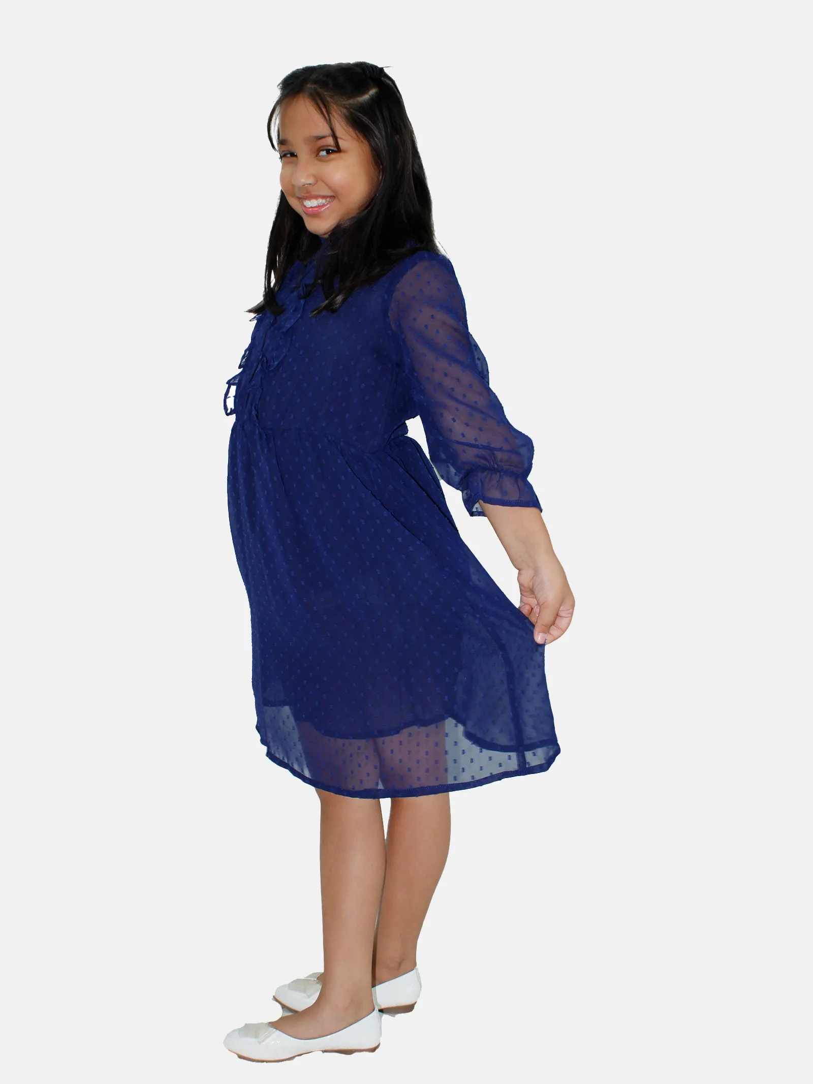 Girls Front Yoke Frill Detailed Placket Full sleeve Dress