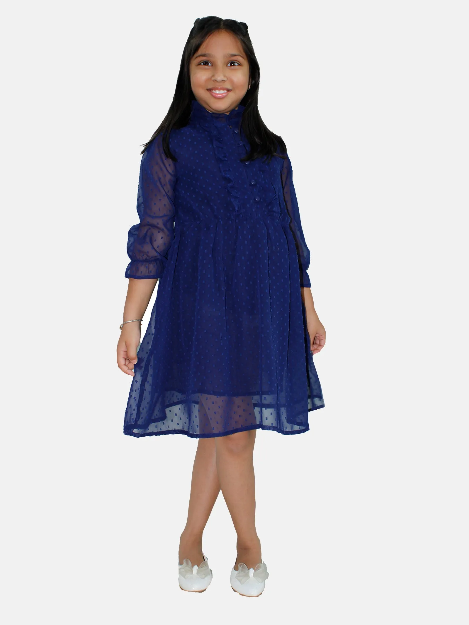 Girls Front Yoke Frill Detailed Placket Full sleeve Dress