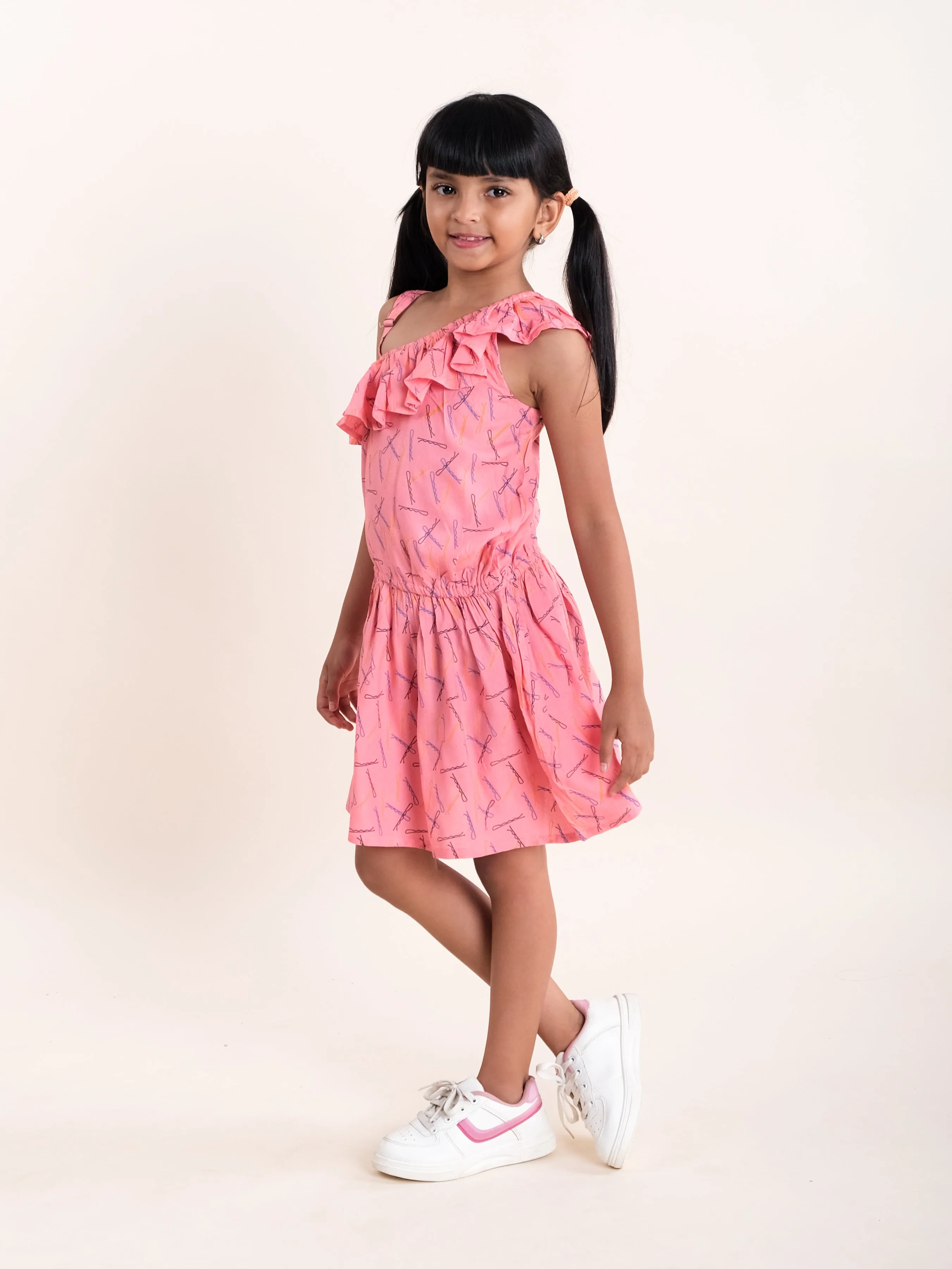 Girls One Shoulder Frill Layer Dress