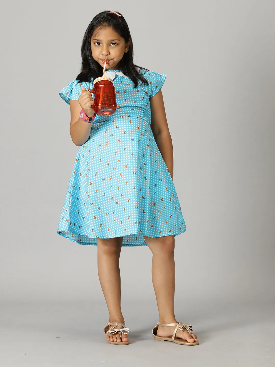 Girls Patter Pan collar Back Cut Out Dress