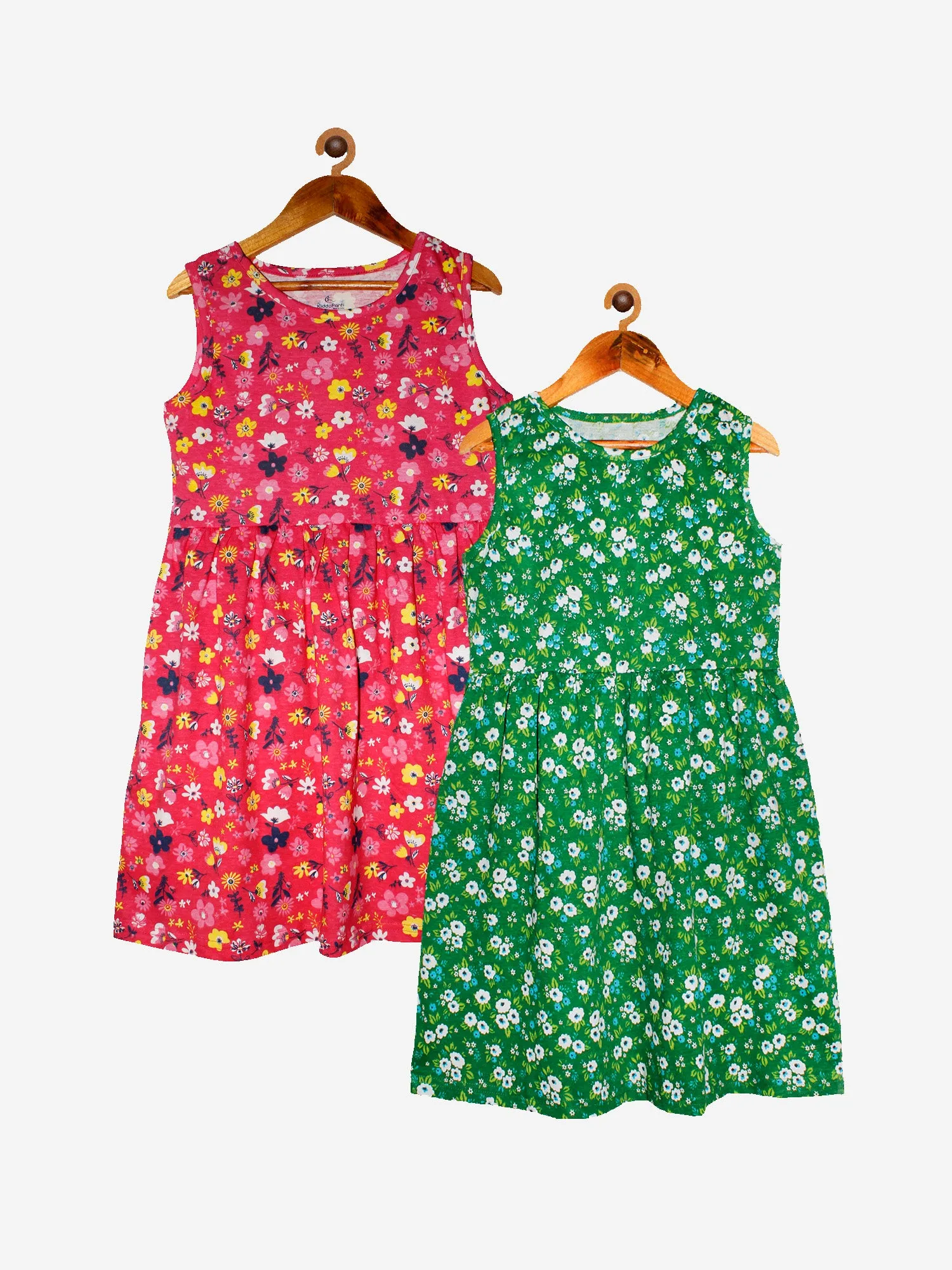 Girls Printed Sleeveless Dress- Pack of 2