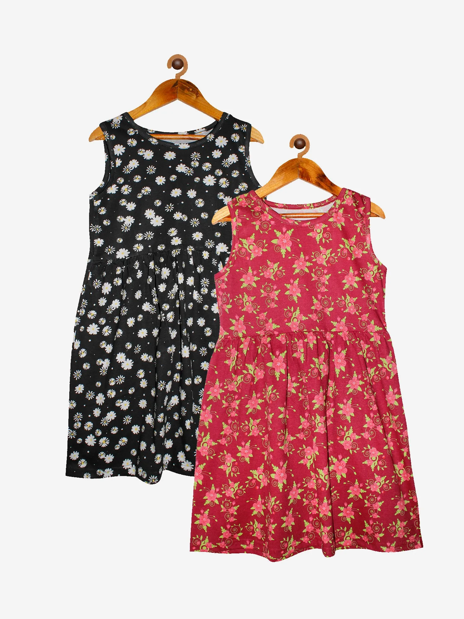 Girls Printed Sleeveless Dress- Pack of 2