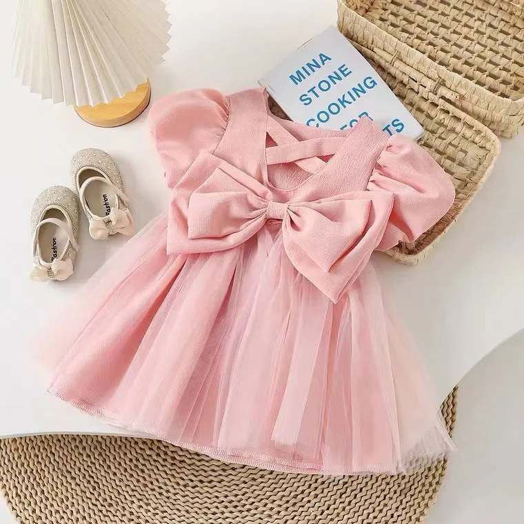 Girls' Summer Clothing Dress 2024 New Children's Baby Princess Dress Children Mesh Puff Sleeve Princess Skirt