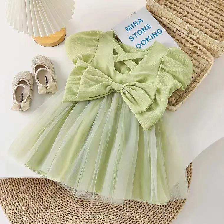 Girls' Summer Clothing Dress 2024 New Children's Baby Princess Dress Children Mesh Puff Sleeve Princess Skirt