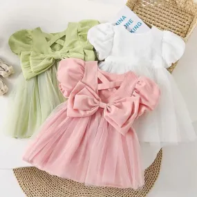 Girls' Summer Clothing Dress 2024 New Children's Baby Princess Dress Children Mesh Puff Sleeve Princess Skirt