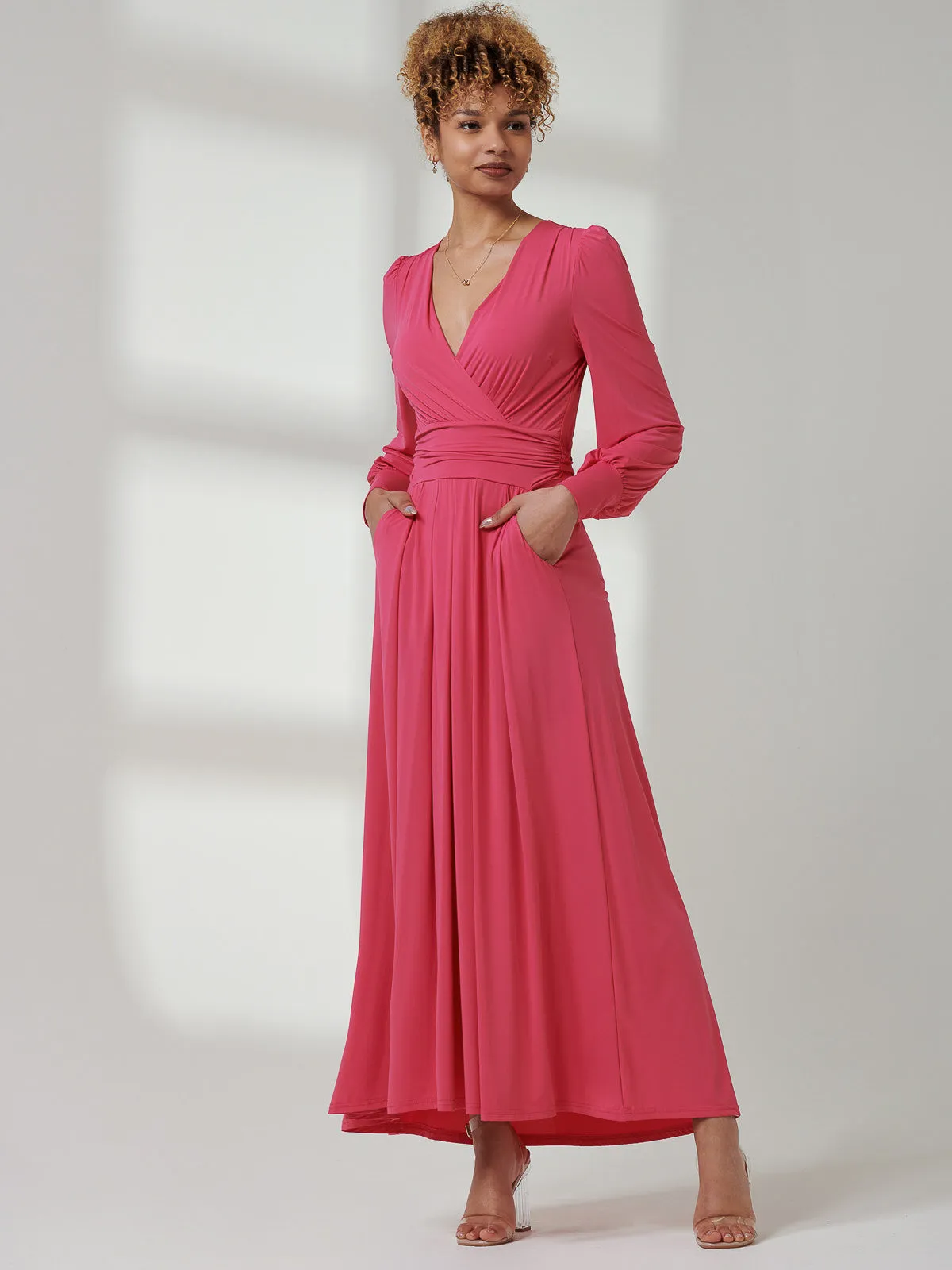 Giulia Long Sleeve Maxi Dress, Hot Pink