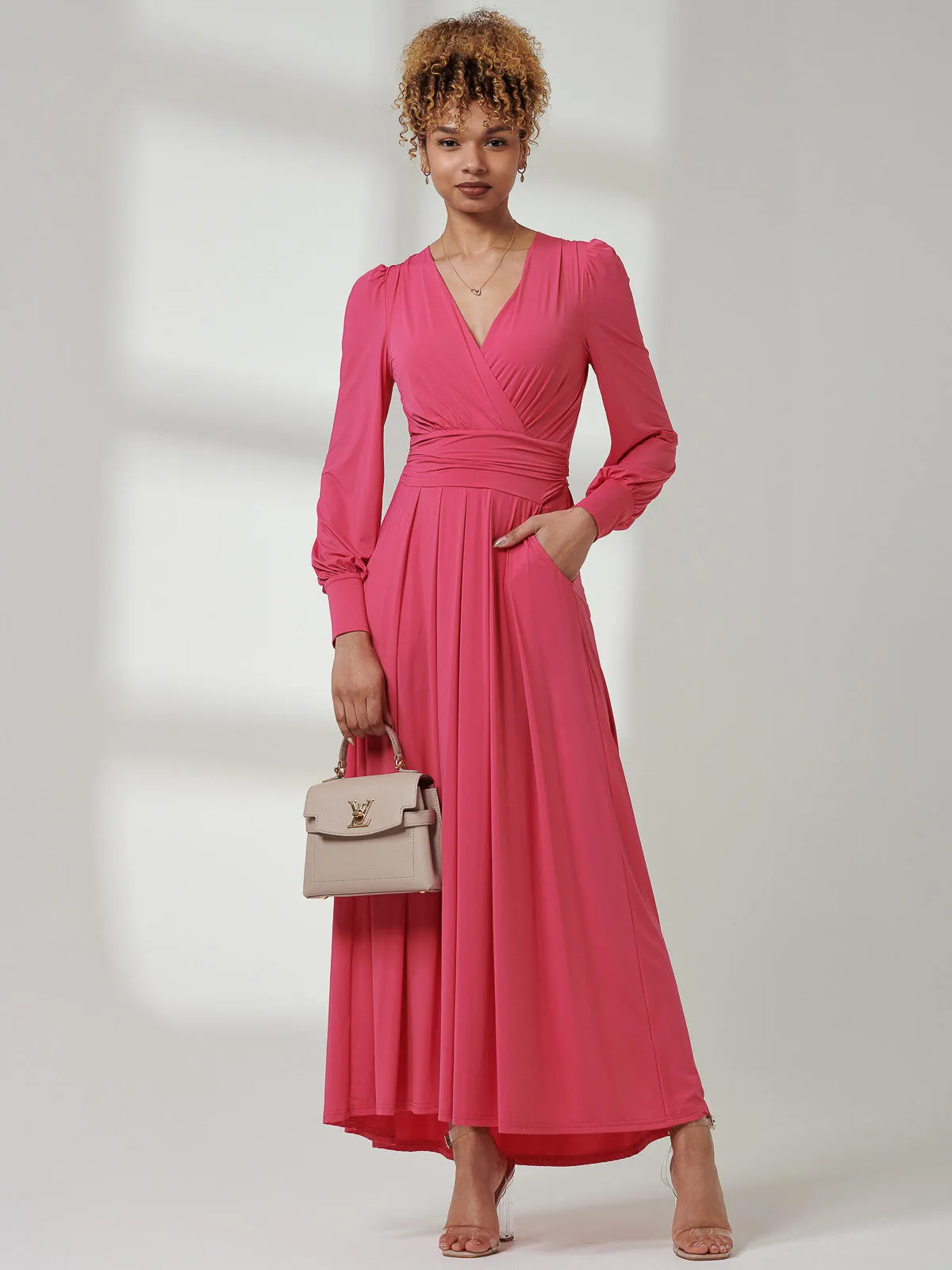 Giulia Long Sleeve Maxi Dress, Hot Pink