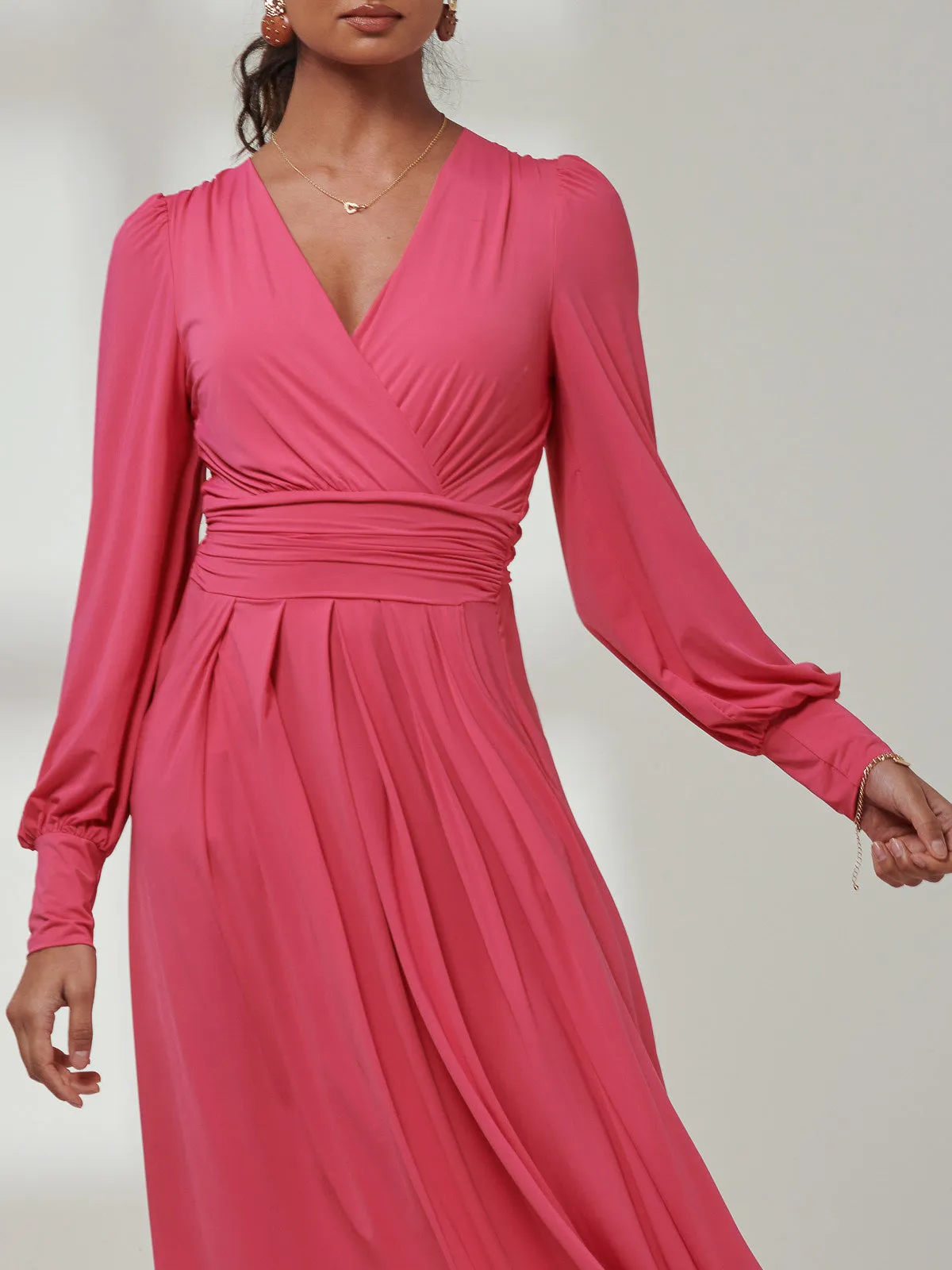 Giulia Long Sleeve Maxi Dress, Hot Pink