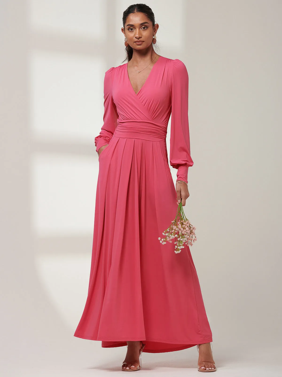 Giulia Long Sleeve Maxi Dress, Hot Pink