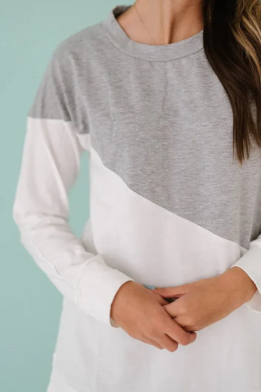 Gray & White Color Block Crewneck Tunic