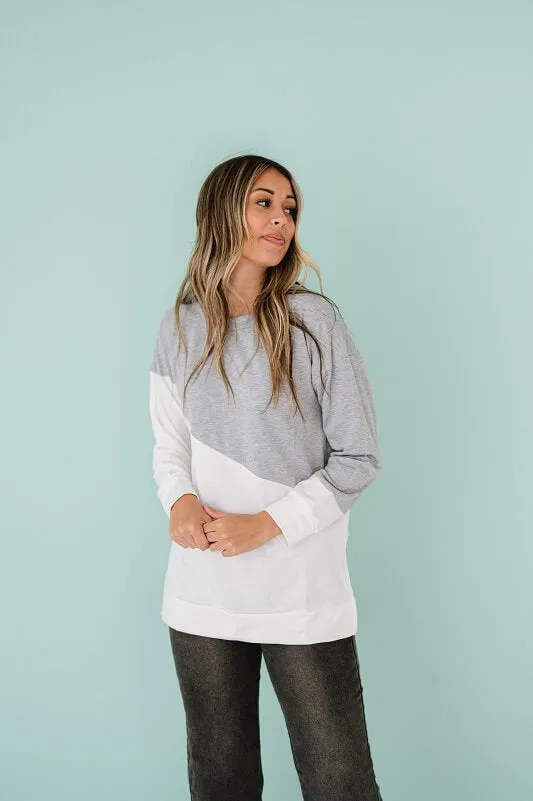 Gray & White Color Block Crewneck Tunic