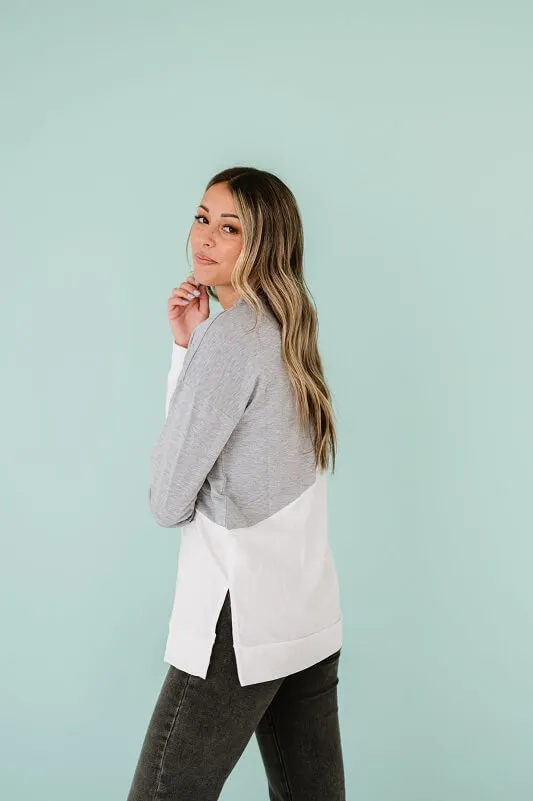 Gray & White Color Block Crewneck Tunic