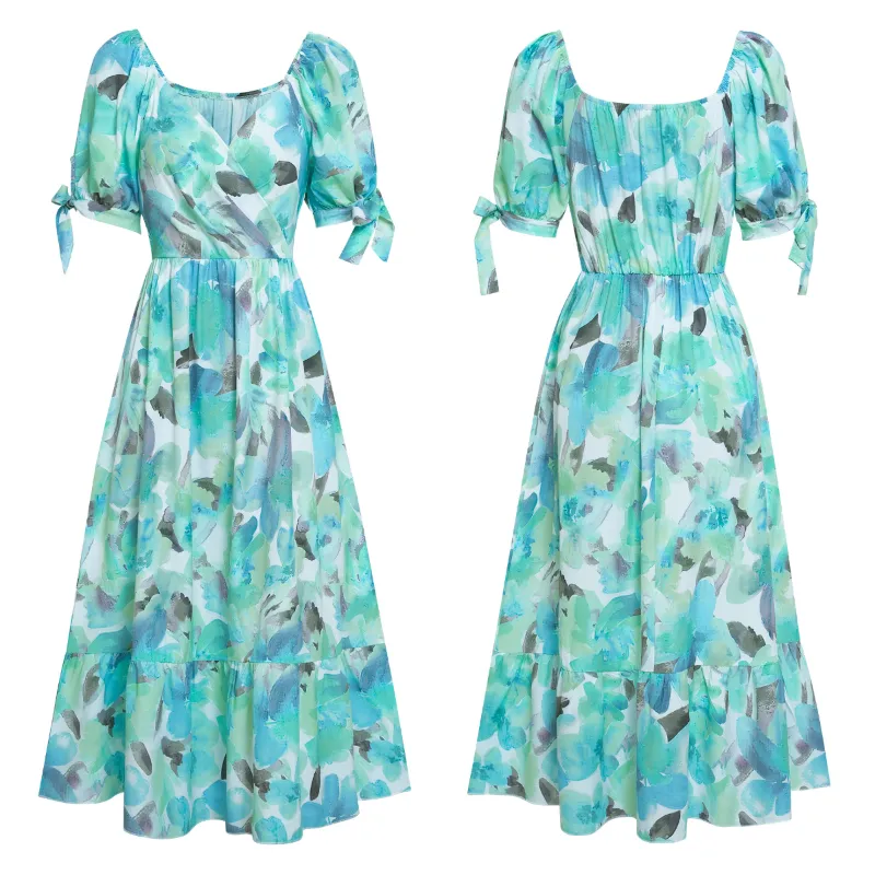 Green Floral Dress | Wrap V Neck | Maxi Dresses