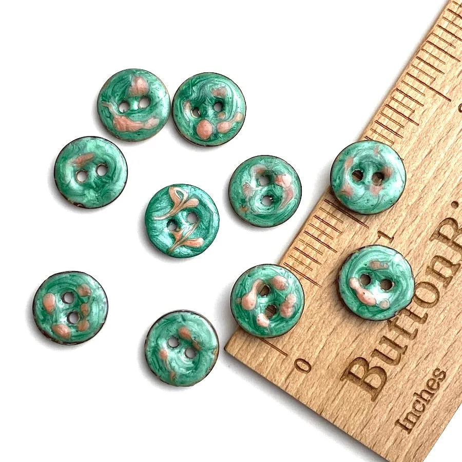 Green with Peach Swirls 1/2" Coconut Buttons,  #SWC-120