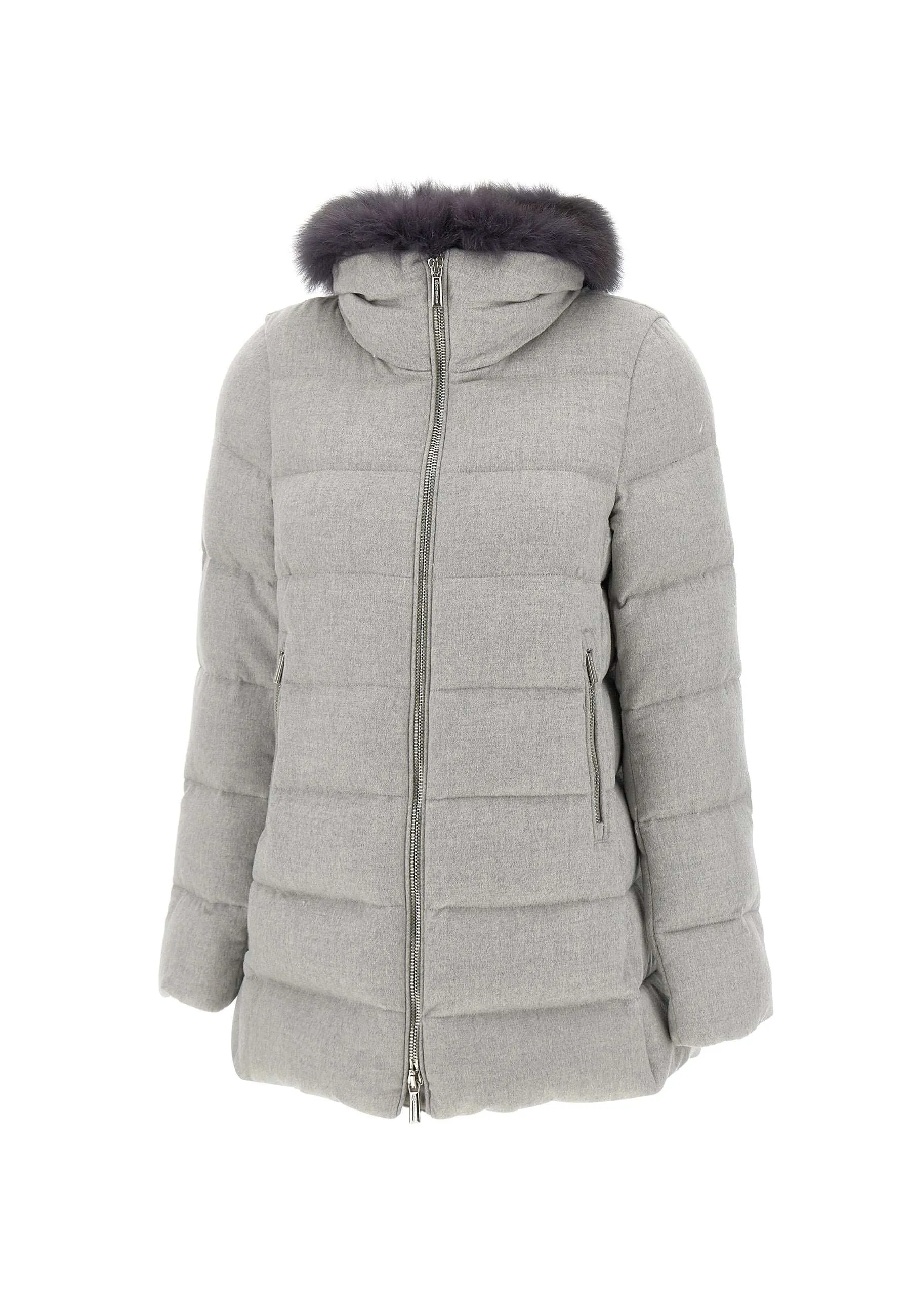 Grey Trapeze Down Coat with Fur