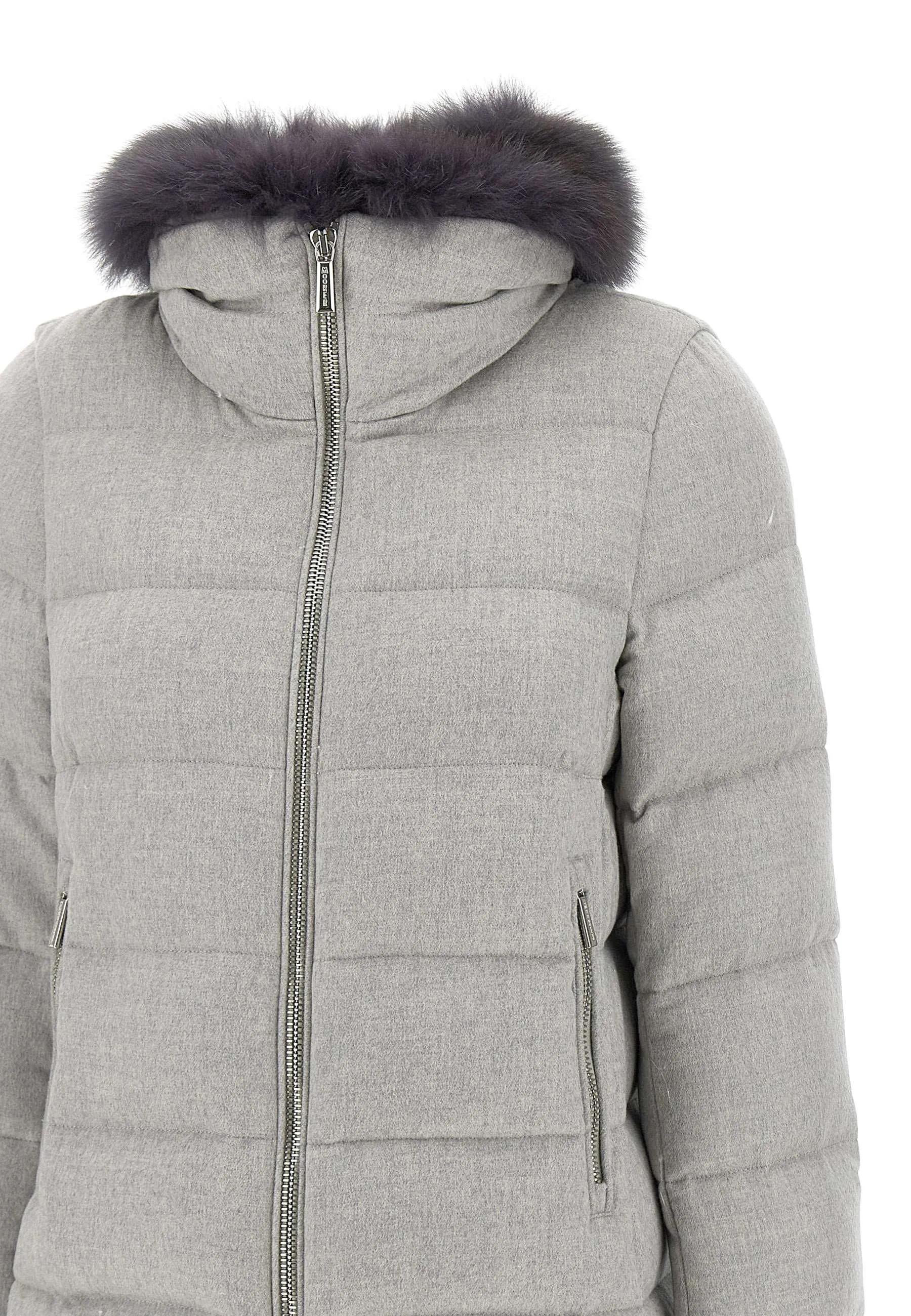 Grey Trapeze Down Coat with Fur