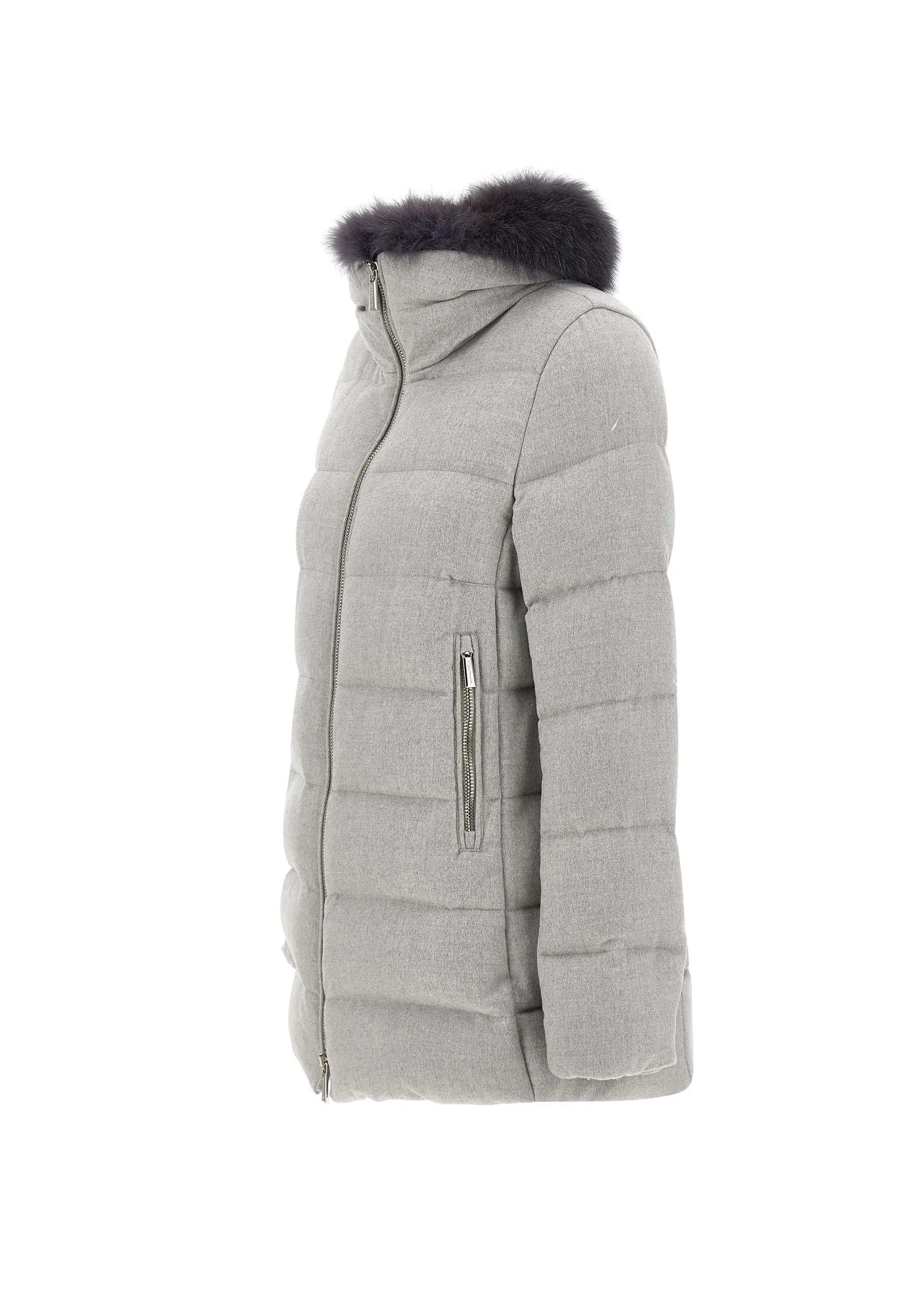 Grey Trapeze Down Coat with Fur