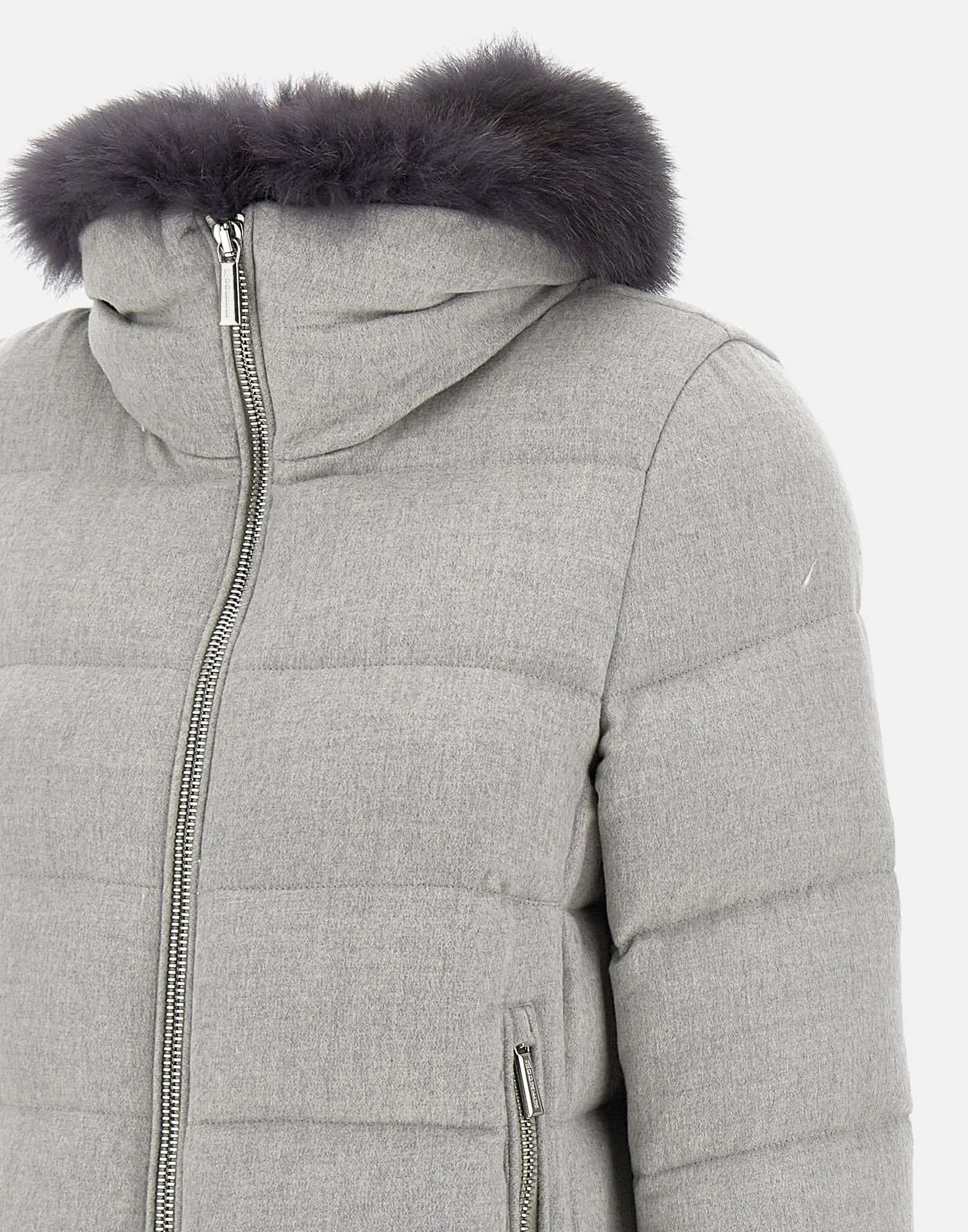 Grey Trapeze Down Coat with Fur