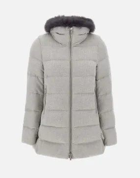 Grey Trapeze Down Coat with Fur