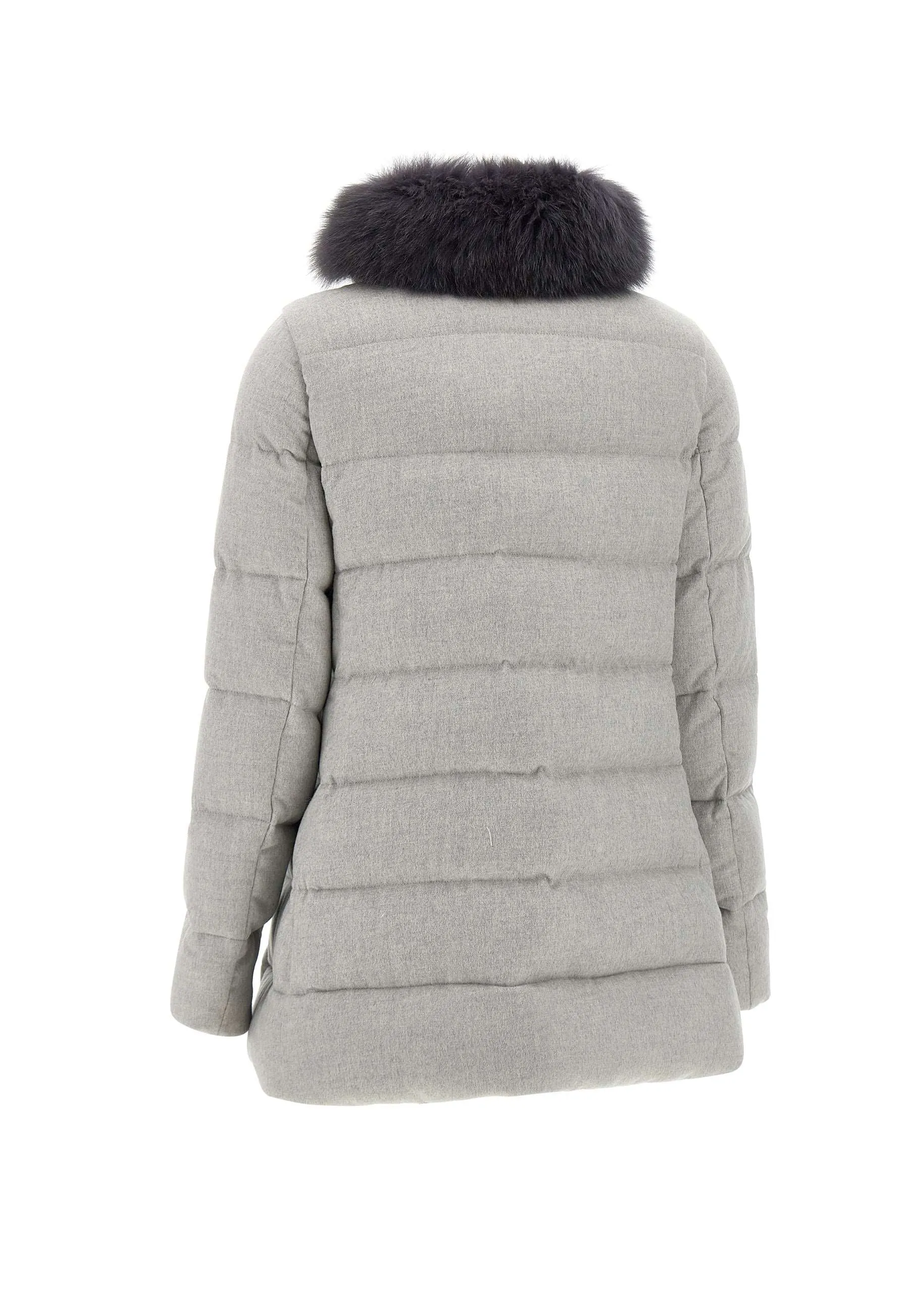 Grey Trapeze Down Coat with Fur